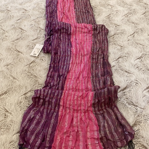 Elizabeth Gillet Pink & Purple Silver Metallic Scarf.  66” length - Picture 10 of 13